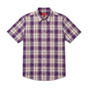 Christian Audigier Mens Purple Plaid Short Sleeve Western Button Down Shirt L
